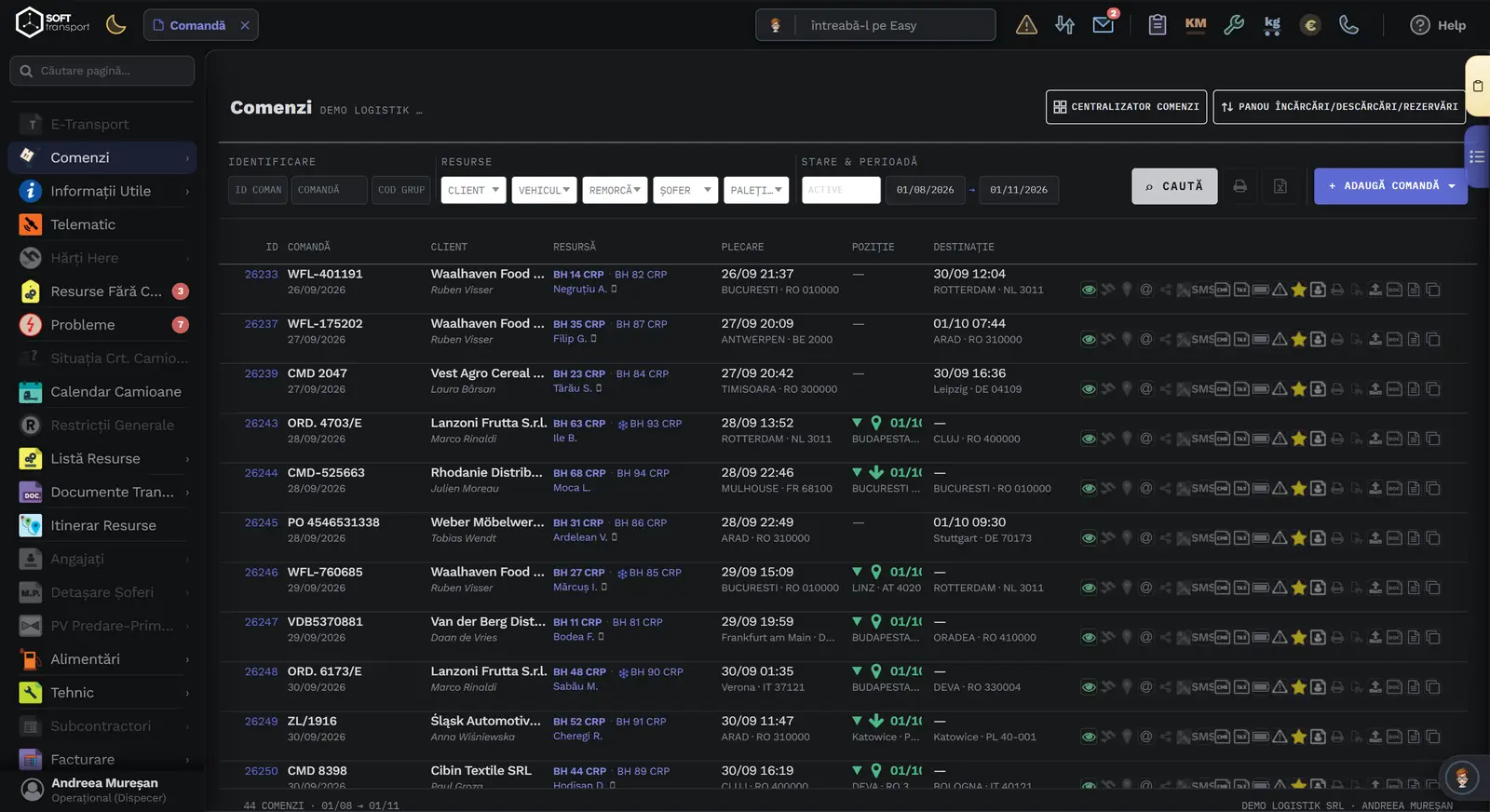 Soft-Transport v34, lista de comenzi