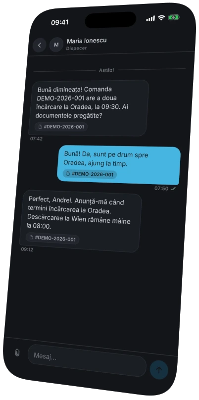 Mesaje cu dispecerul, legate de comandă